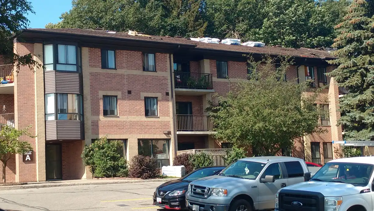 An apartment complex in Simcoe County re-roofed by Raymond Desrochers Roofing